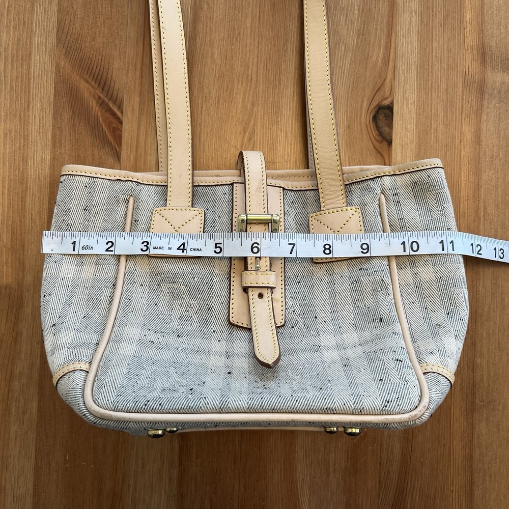 Vintage Dooney & Bourke Women's Purse Bag Beige Tan Plaid Leather Trim Chic Cute - Picture 13 of 16